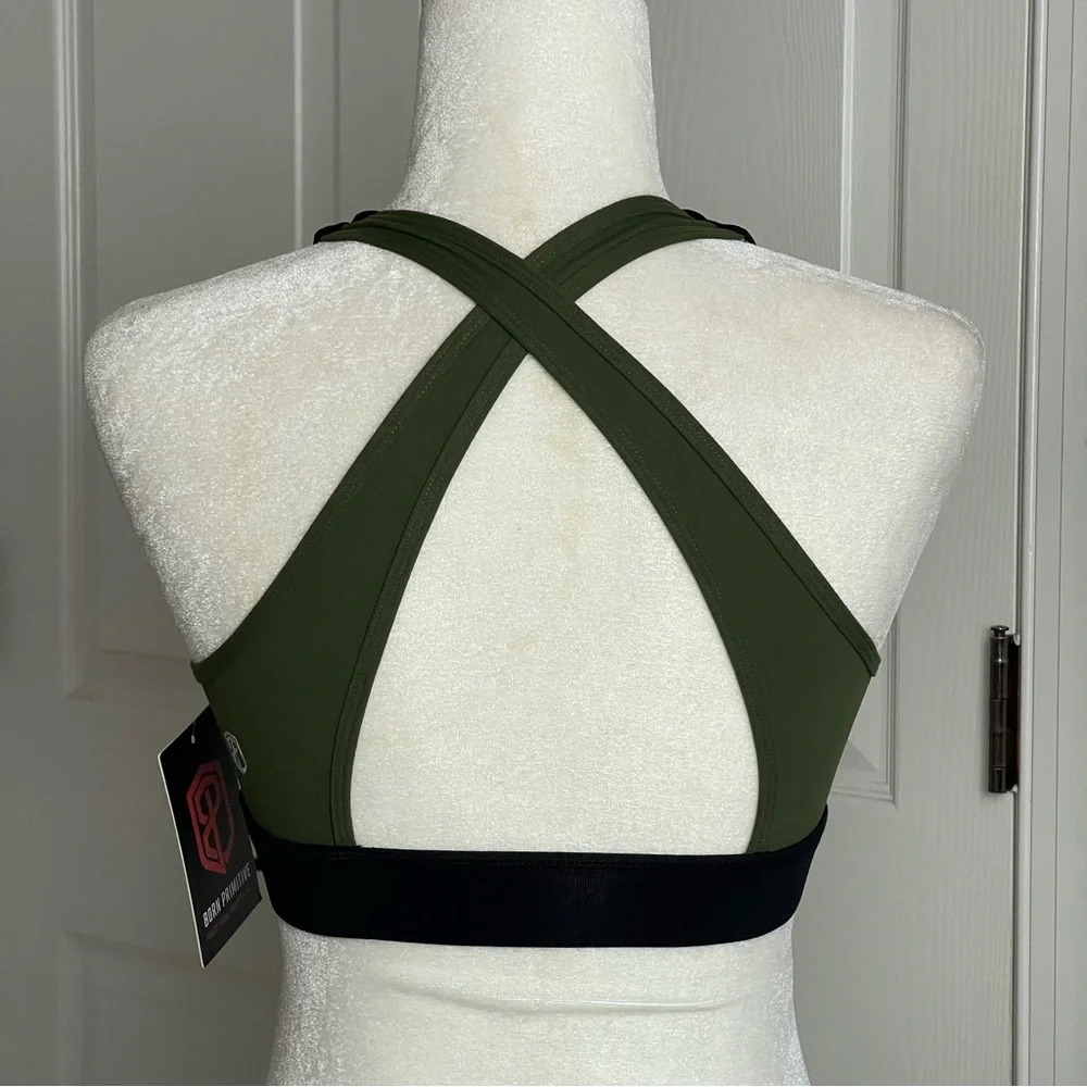 NWT Born Primitive Movement High Neck Sports Bra Green & Black Size XS - Picture 6 of 9